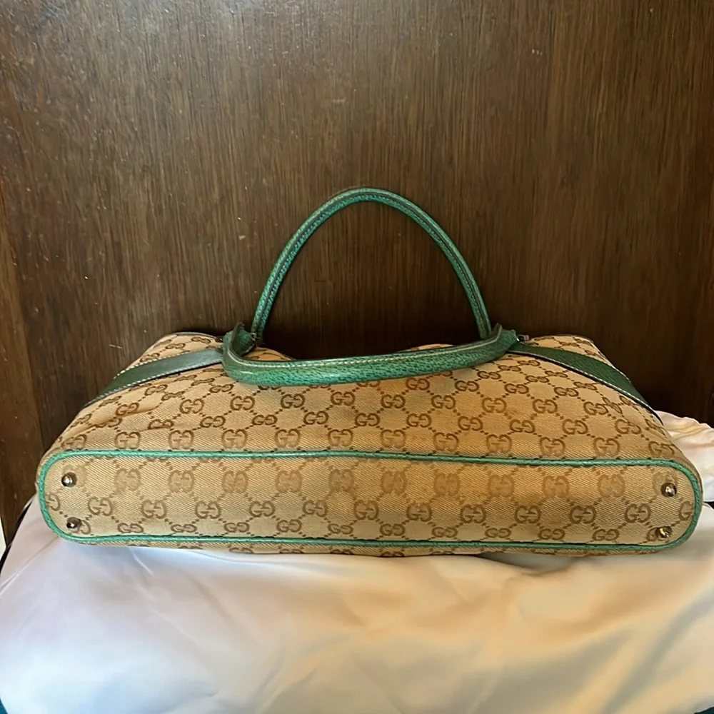 Gucci vintage green teal trim monogram canvas Abbey bag & Gucci dust bag - Picture 7 of 16